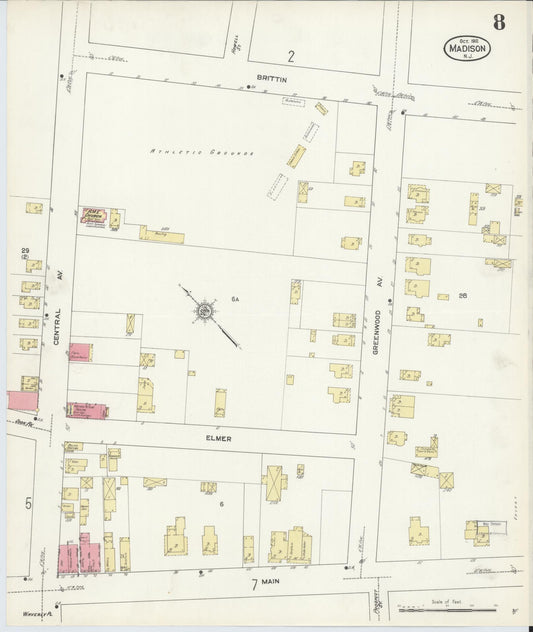 Sanborn Fire Insurance Map from Madison, Morris County, New Jersey (1912), Sheet #0008 - Historic Sanborn Fire Insurance Map Print, vintage old map wall art, antique decor, genealogy gift, New Jersey New Jersey map