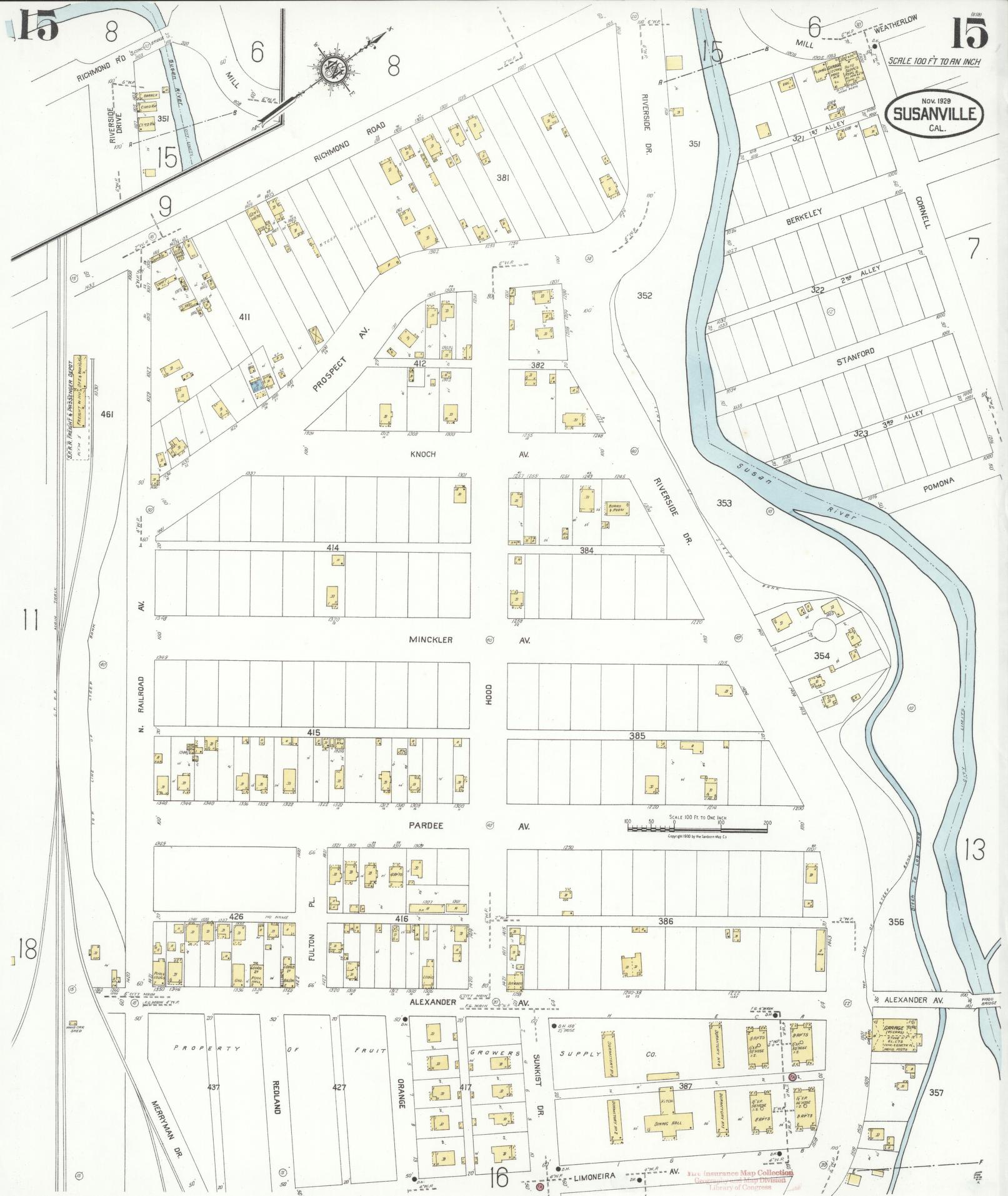 Sanborn Fire Insurance Map from Susanville, Lassen County, California (1929), Sheet #0015 - Complete Map Set gallery image, historic Sanborn map, vintage wall art, California California