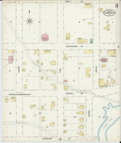 Sanborn Fire Insurance Map from Harrison, Boone County, Arkansas (1897), Sheet #0003 - Complete Map Set gallery image, historic Sanborn map, vintage wall art, Arkansas Arkansas
