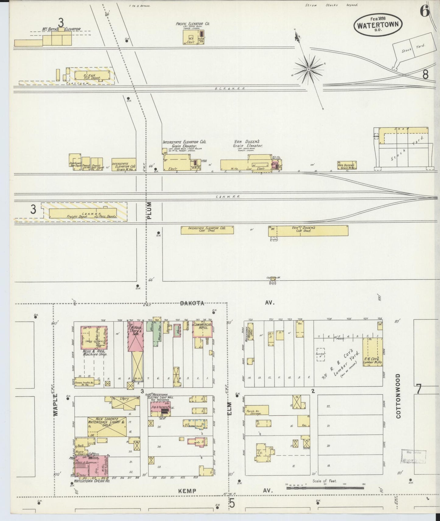 Sanborn Fire Insurance Map from Watertown, Codington County, South Dakota (1898), Sheet #0006 - Complete Map Set gallery image, historic Sanborn map, vintage wall art, South Dakota South Dakota