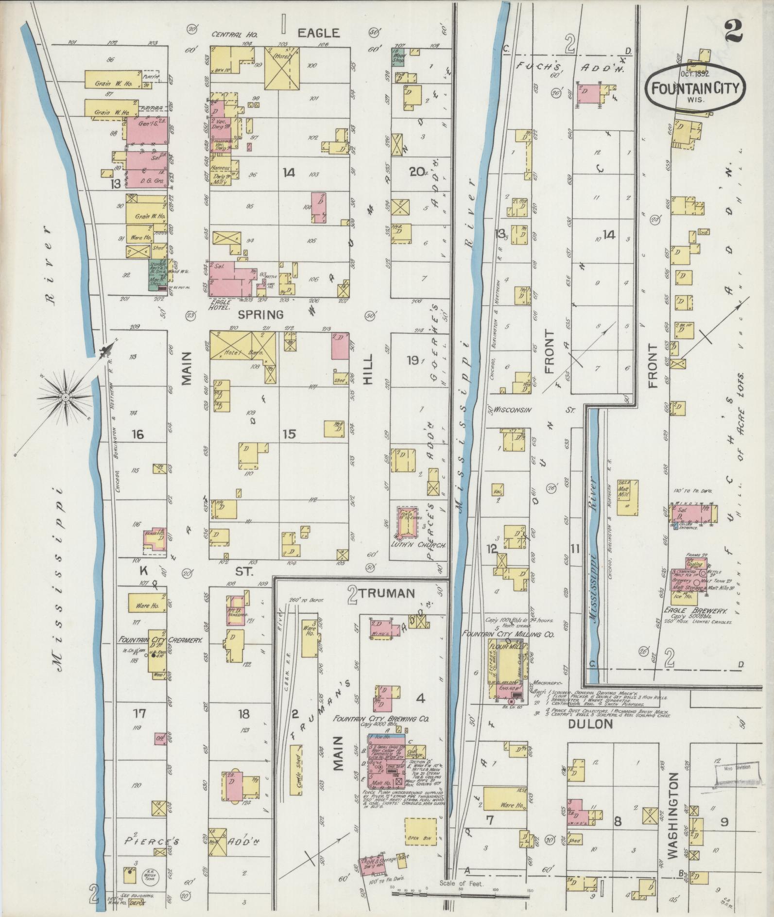 Sanborn Fire Insurance Map from Fountain City, Buffalo County, Wisconsin (1892), Sheet #0002 - Historic Sanborn Fire Insurance Map Print, vintage old map wall art, antique decor, genealogy gift, Wisconsin Wisconsin map