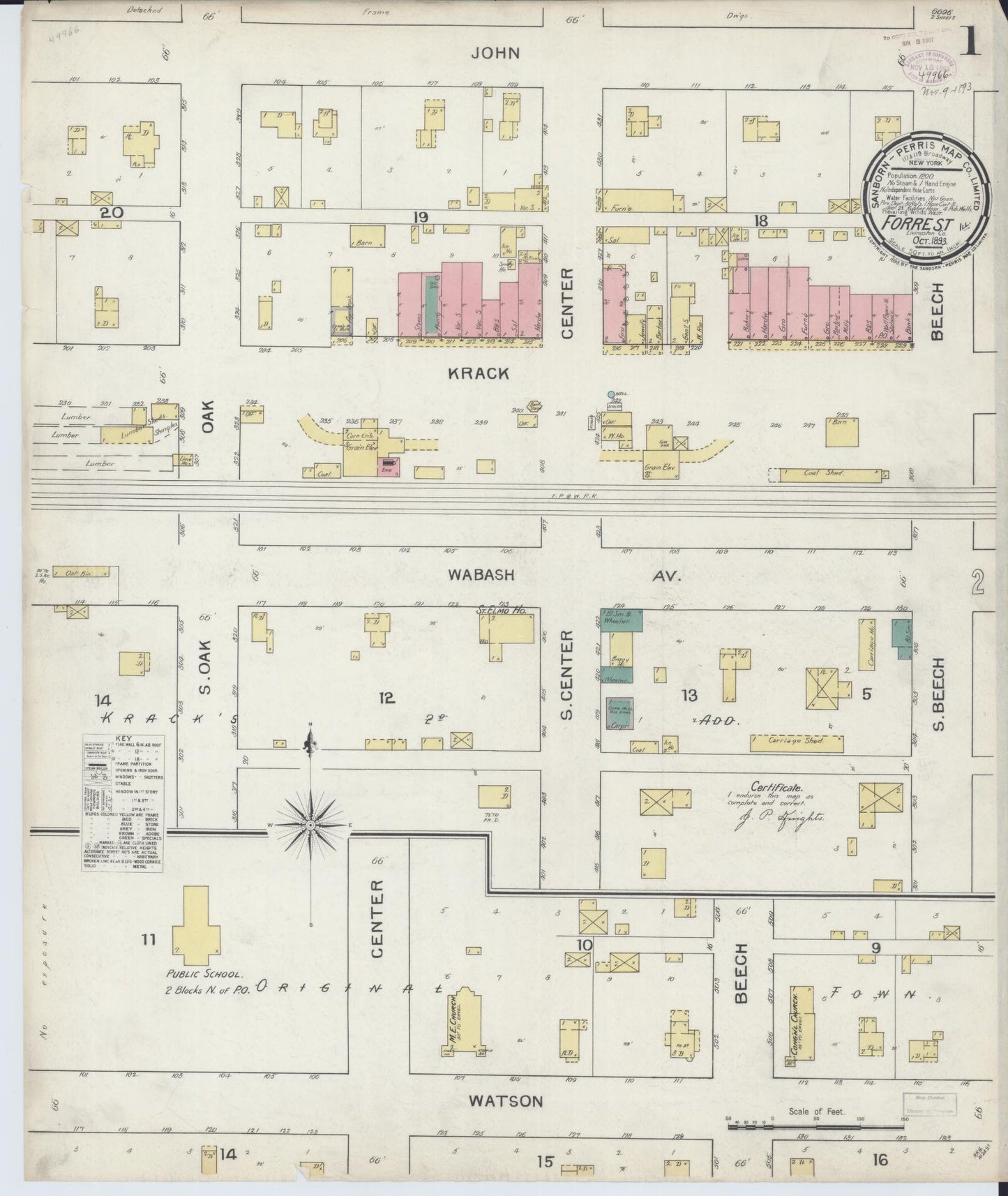 Sanborn Fire Insurance Map from Forrest, Livingston County, Illinois (1893), Sheet #0001 - Complete Map Set gallery image, historic Sanborn map, vintage wall art, Illinois Illinois