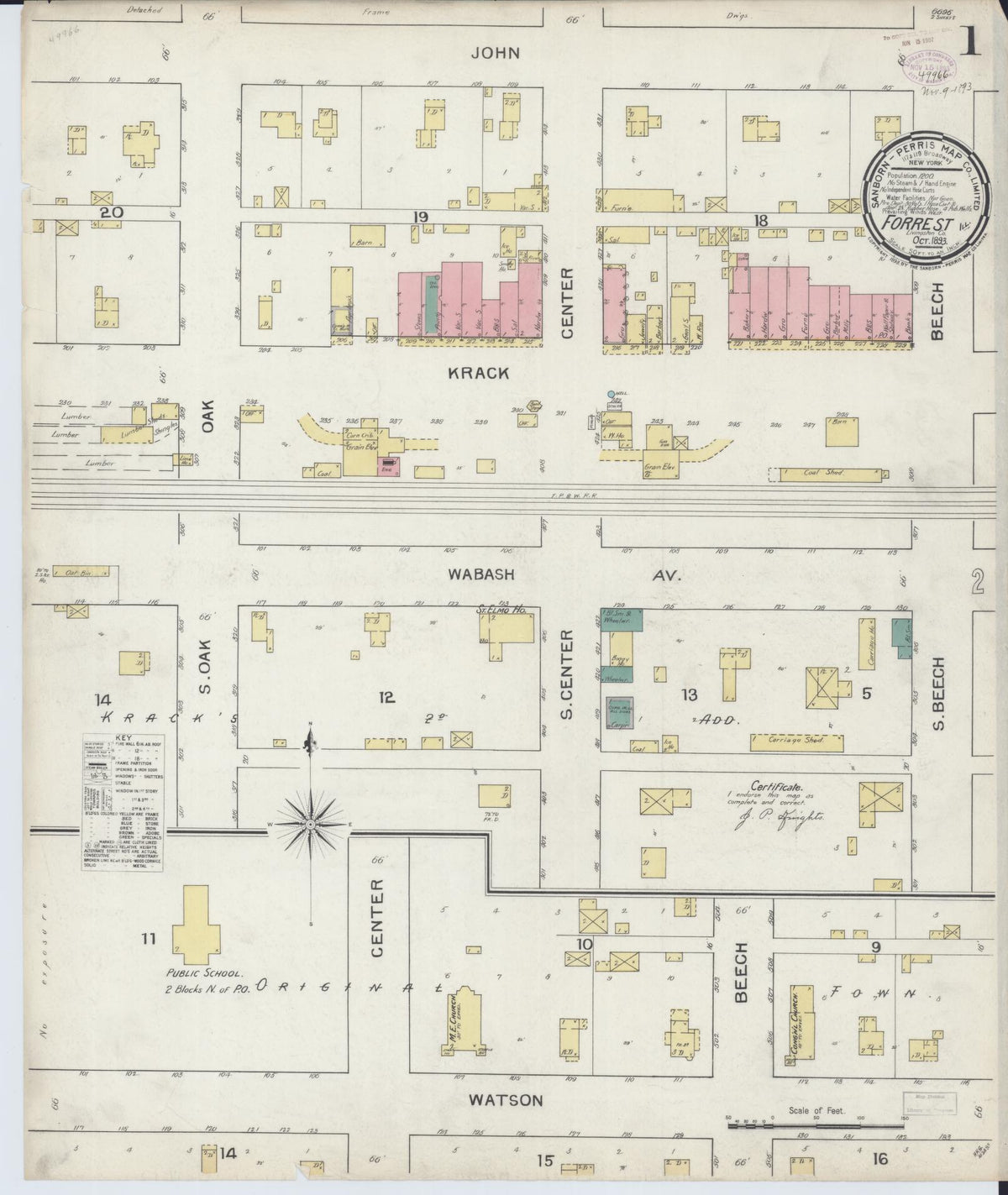 Sanborn Fire Insurance Map from Forrest, Livingston County, Illinois (1893), Sheet #0001 - Complete Map Set gallery image, historic Sanborn map, vintage wall art, Illinois Illinois