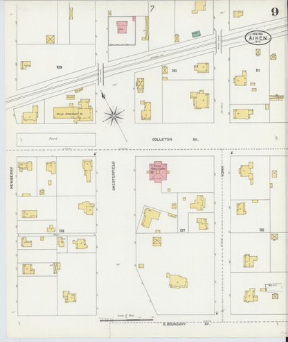 Sanborn Fire Insurance Map from Aiken, Aiken County, South Carolina (1904), Sheet #0009 - Complete Map Set gallery image, historic Sanborn map, vintage wall art, South Carolina South Carolina