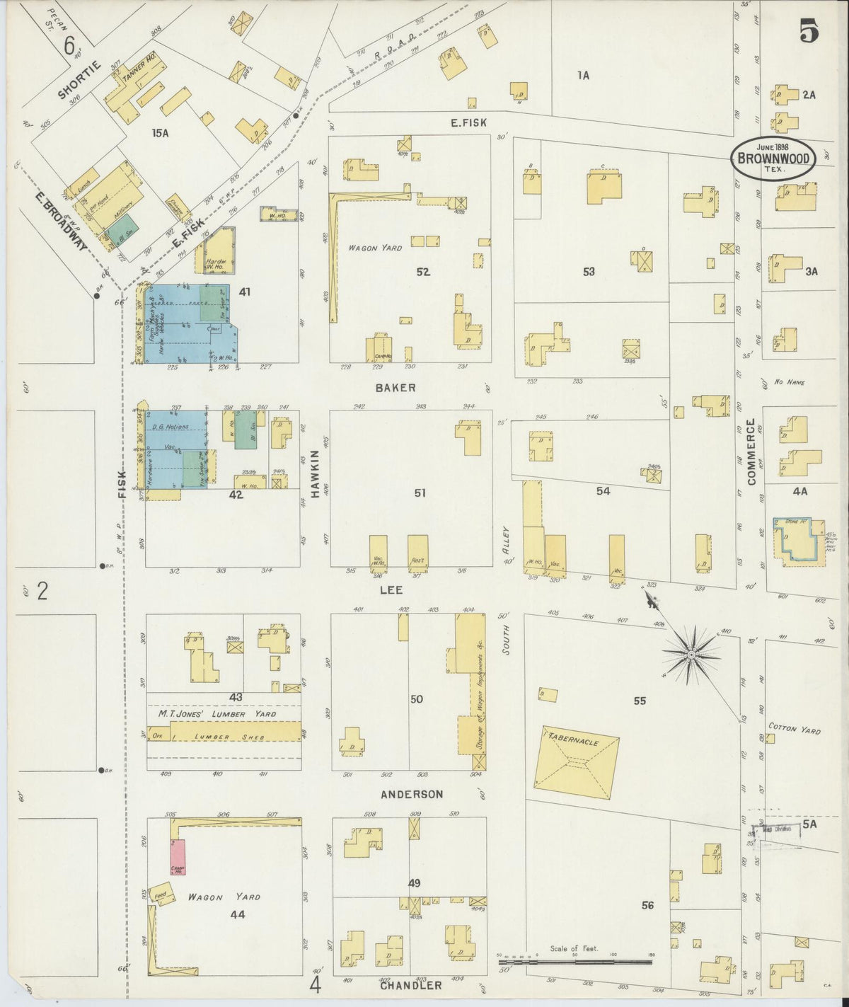 Sanborn Fire Insurance Map from Brownwood, Brown County, Texas (1898), Sheet #0005 - Complete Map Set gallery image, historic Sanborn map, vintage wall art, Texas Texas