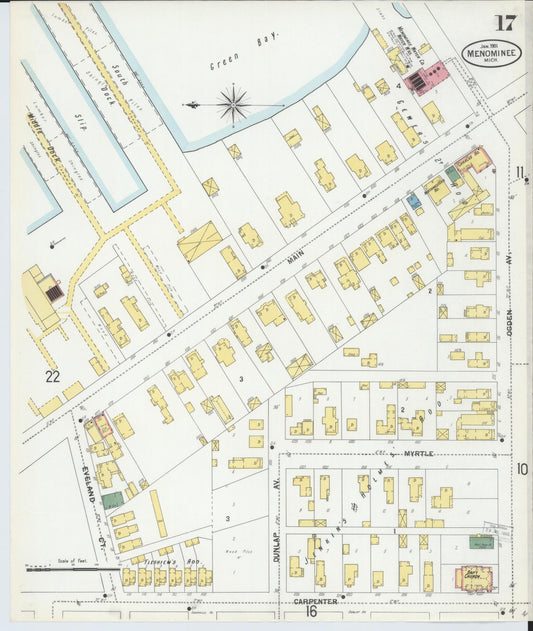 Sanborn Fire Insurance Map from Menominee, Menominee County, Michigan (1901), Sheet #0017 - Historic Sanborn Fire Insurance Map Print, vintage old map wall art, antique decor, genealogy gift, Michigan Michigan map