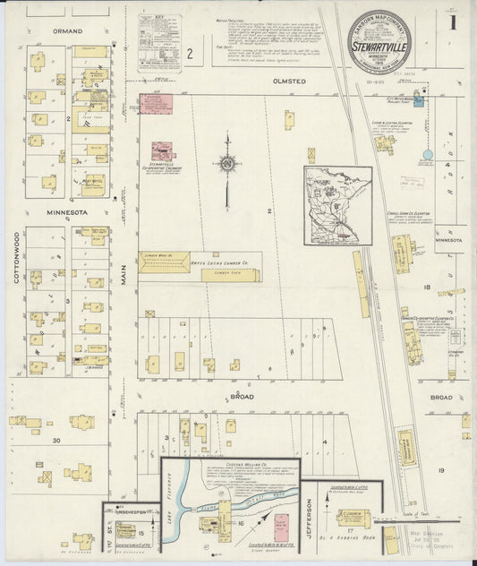 Sanborn Fire Insurance Map from Stewartville, Olmsted County, Minnesota (1915), Sheet #0001 - Historic Sanborn Fire Insurance Map Print, vintage old map wall art, antique decor, genealogy gift, Minnesota Minnesota map