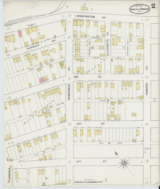 Sanborn Fire Insurance Map from Knoxville Borough, Allegheny County, Pennsylvania (1893), Sheet #0002 - Historic Sanborn Fire Insurance Map Print, vintage old map wall art, antique decor, genealogy gift, Pennsylvania Pennsylvania map