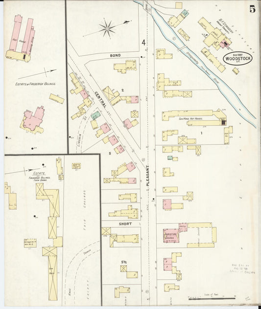 Sanborn Fire Insurance Map from Woodstock, Windsor County, Vermont (1897), Sheet #0005 - Historic Sanborn Fire Insurance Map Print, vintage old map wall art, antique decor, genealogy gift, Vermont Vermont map