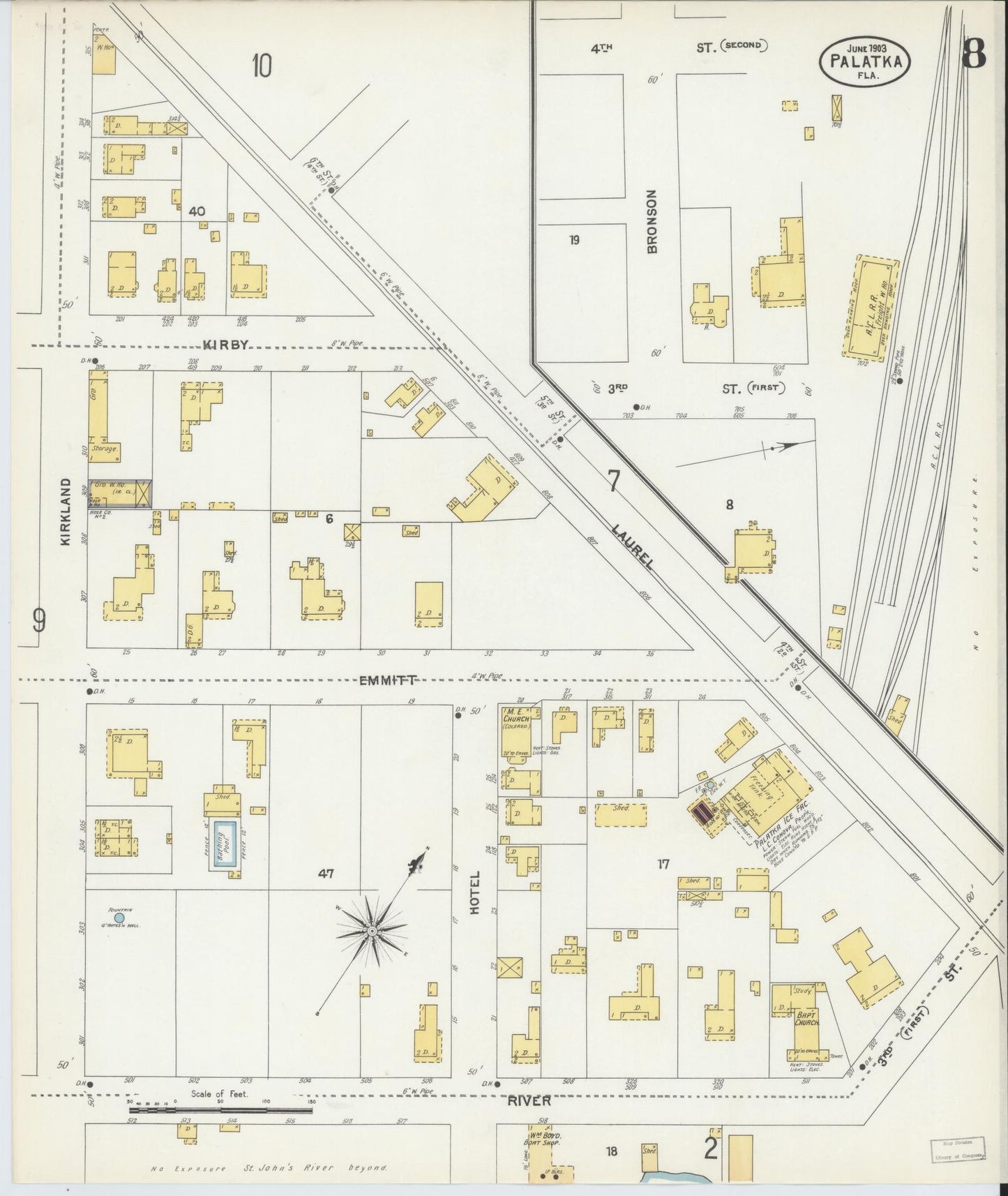 Sanborn Fire Insurance Map from Palatka, Putnam County, Florida (1903), Sheet #0008 - Historic Sanborn Fire Insurance Map Print, vintage old map wall art, antique decor, genealogy gift, Florida Florida map