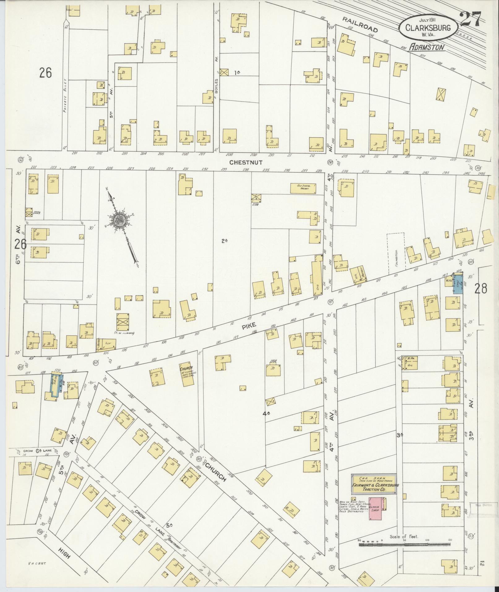 Sanborn Fire Insurance Map from Clarksburg, Harrison County, West Virginia (1911), Sheet #0027 - Complete Map Set gallery image, historic Sanborn map, vintage wall art, West Virginia West Virginia