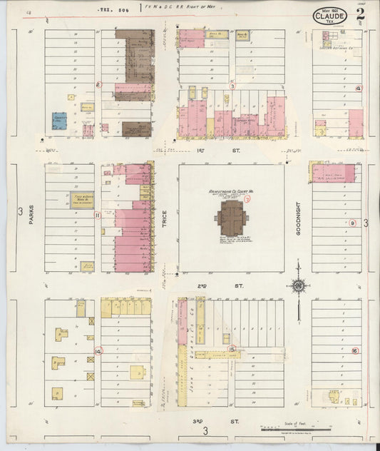 Sanborn Fire Insurance Map from Claude, Armstrong County, Texas (1932), Sheet #0002 - Historic Sanborn Fire Insurance Map Print, vintage old map wall art, antique decor, genealogy gift, Texas Texas map