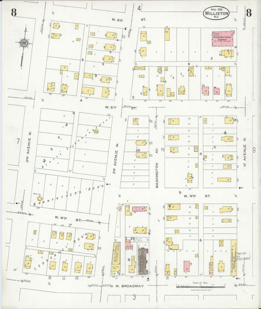 Sanborn Fire Insurance Map from Williston, Williams County, North Dakota (1926), Sheet #0008 - Historic Sanborn Fire Insurance Map Print, vintage old map wall art, antique decor, genealogy gift, North Dakota North Dakota map