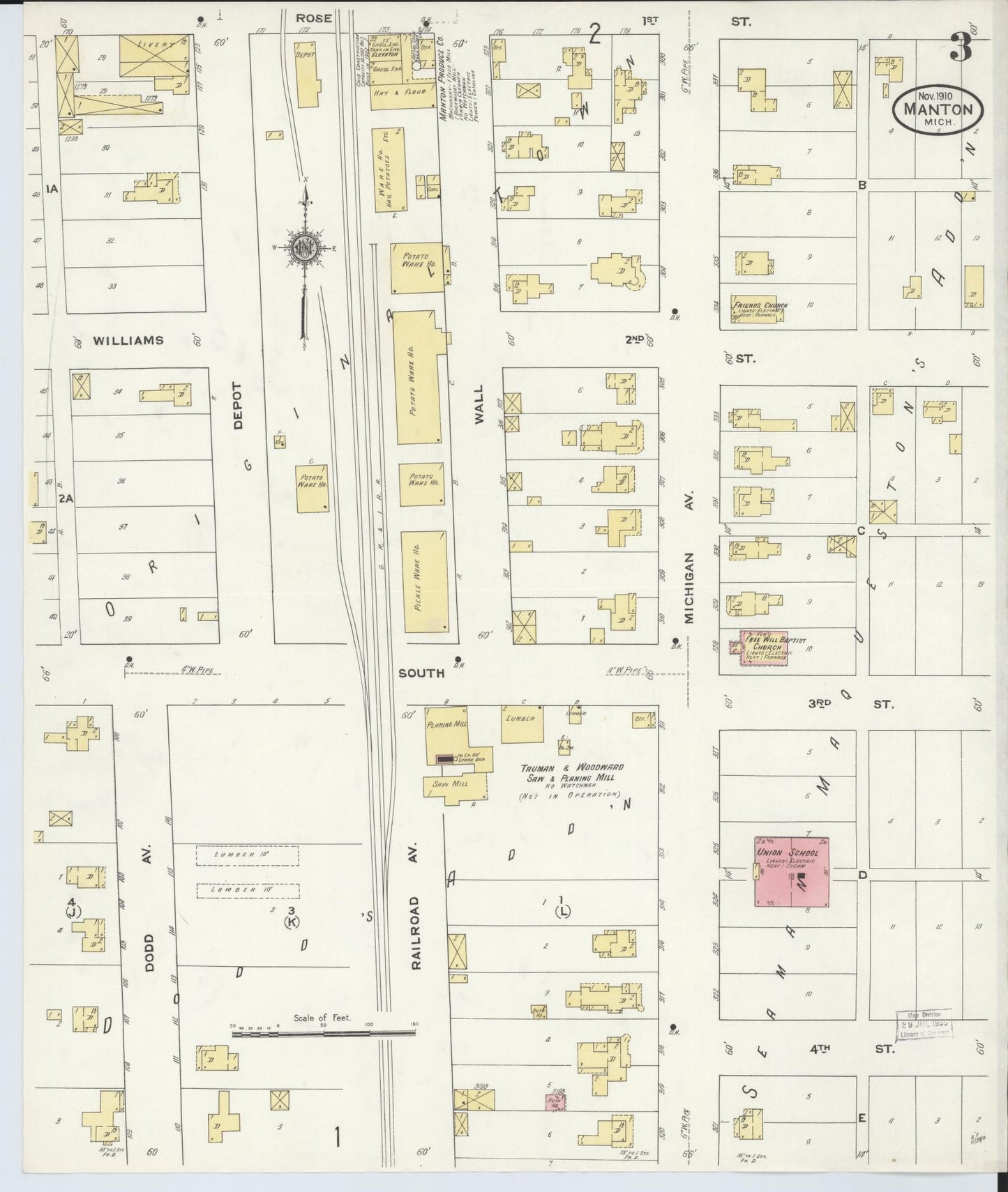 Sanborn Fire Insurance Map from Manton, Wexford County, Michigan (1910), Sheet #0003 - Complete Map Set gallery image, historic Sanborn map, vintage wall art, Michigan Michigan