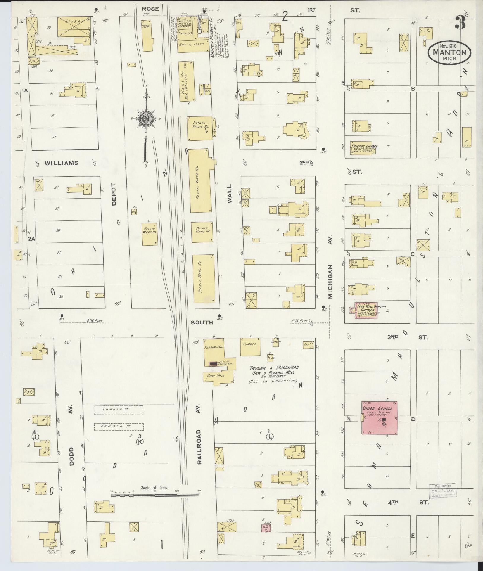 Sanborn Fire Insurance Map from Manton, Wexford County, Michigan (1910), Sheet #0003 - Complete Map Set gallery image, historic Sanborn map, vintage wall art, Michigan Michigan