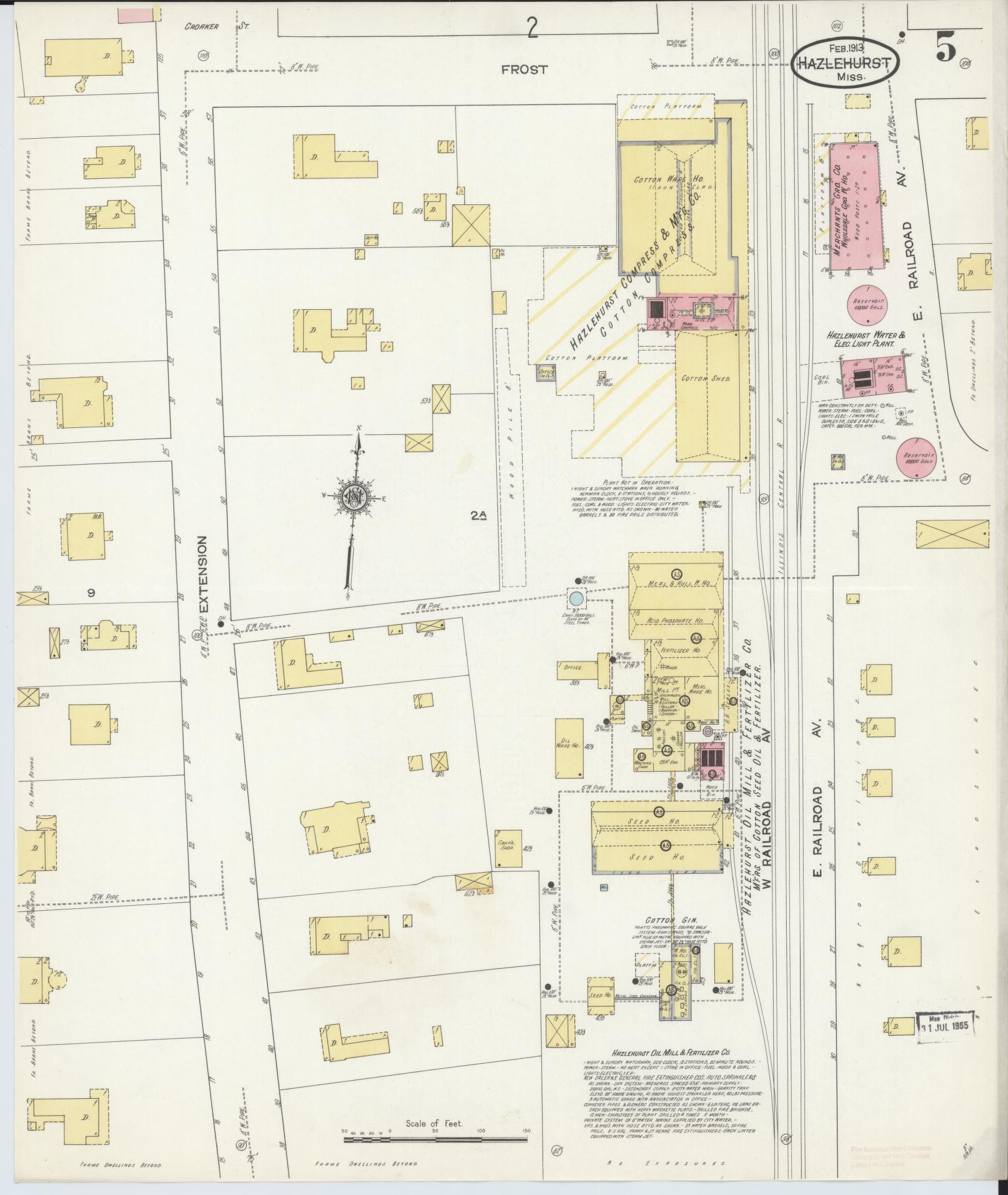 Sanborn Fire Insurance Map from Hazlehurst, Copiah County, Mississippi (1913), Sheet #0005 - Historic Sanborn Fire Insurance Map Print, vintage old map wall art, antique decor, genealogy gift, Mississippi Mississippi map