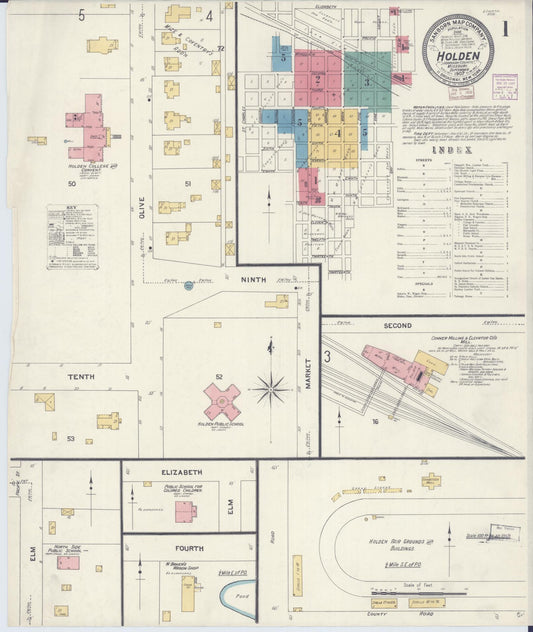 Sanborn Fire Insurance Map from Holden, Johnson County, Missouri (1907), Sheet #0001 - Historic Sanborn Fire Insurance Map Print, vintage old map wall art, antique decor, genealogy gift, Missouri Missouri map