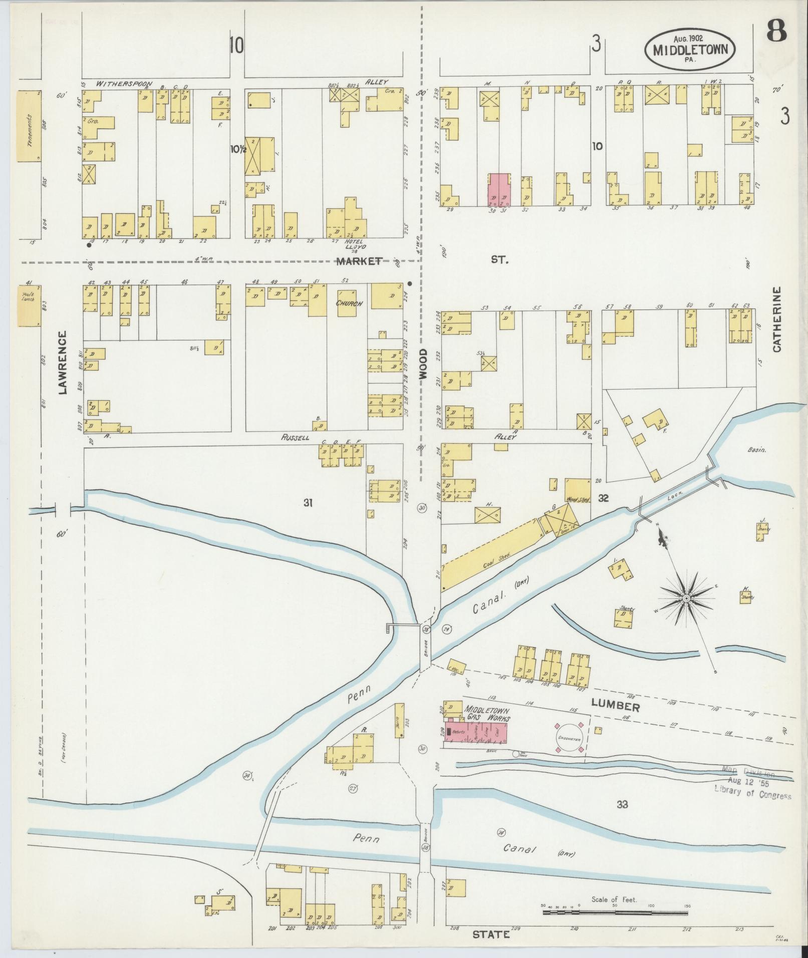 Sanborn Fire Insurance Map from Middletown, Dauphin County, Pennsylvania (1902), Sheet #0008 - Historic Sanborn Fire Insurance Map Print, vintage old map wall art, antique decor, genealogy gift, Pennsylvania Pennsylvania map
