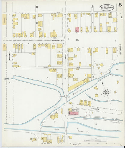 Sanborn Fire Insurance Map from Middletown, Dauphin County, Pennsylvania (1902), Sheet #0008 - Historic Sanborn Fire Insurance Map Print, vintage old map wall art, antique decor, genealogy gift, Pennsylvania Pennsylvania map