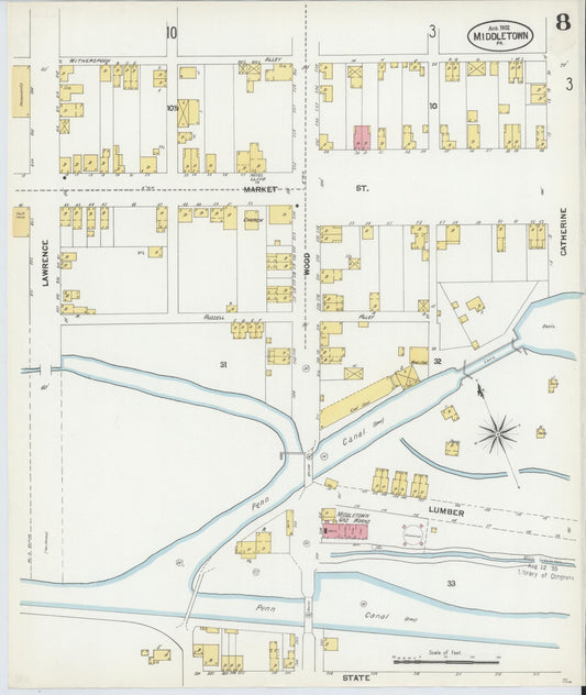 Sanborn Fire Insurance Map from Middletown, Dauphin County, Pennsylvania (1902), Sheet #0008 - Historic Sanborn Fire Insurance Map Print, vintage old map wall art, antique decor, genealogy gift, Pennsylvania Pennsylvania map