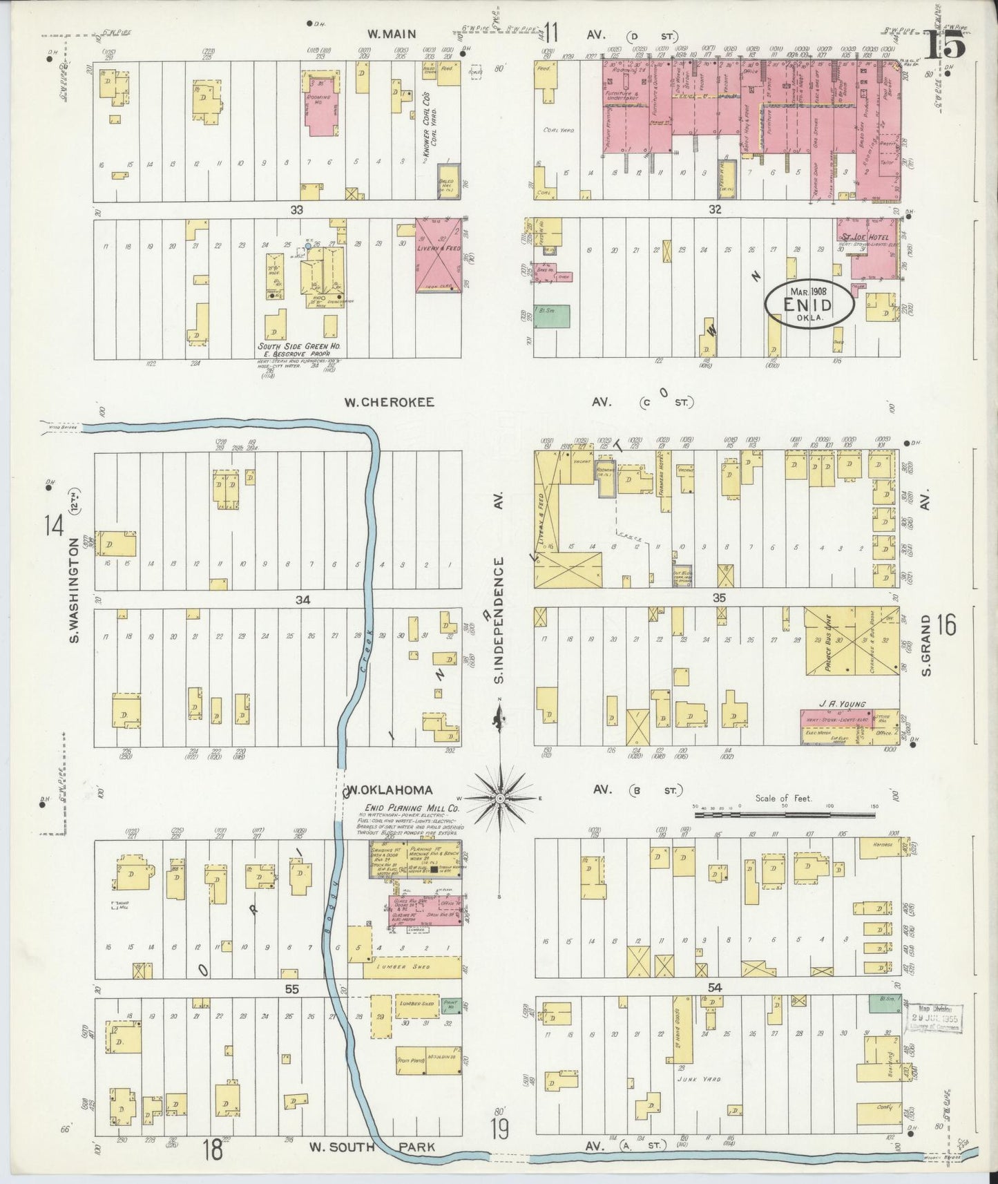 Sanborn Fire Insurance Map from Enid, Garfield County, Oklahoma (1908), Sheet #0015 - Complete Map Set gallery image, historic Sanborn map, vintage wall art, Oklahoma Oklahoma
