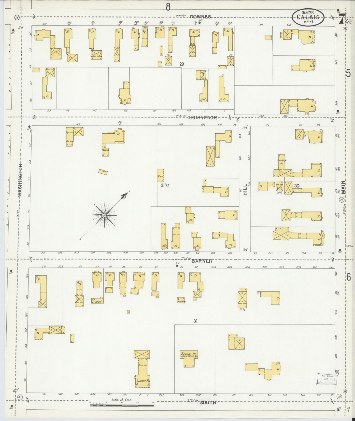 Sanborn Fire Insurance Map from Calais, Washington County, Maine (1900), Sheet #0007 - Complete Map Set gallery image, historic Sanborn map, vintage wall art, Maine Maine