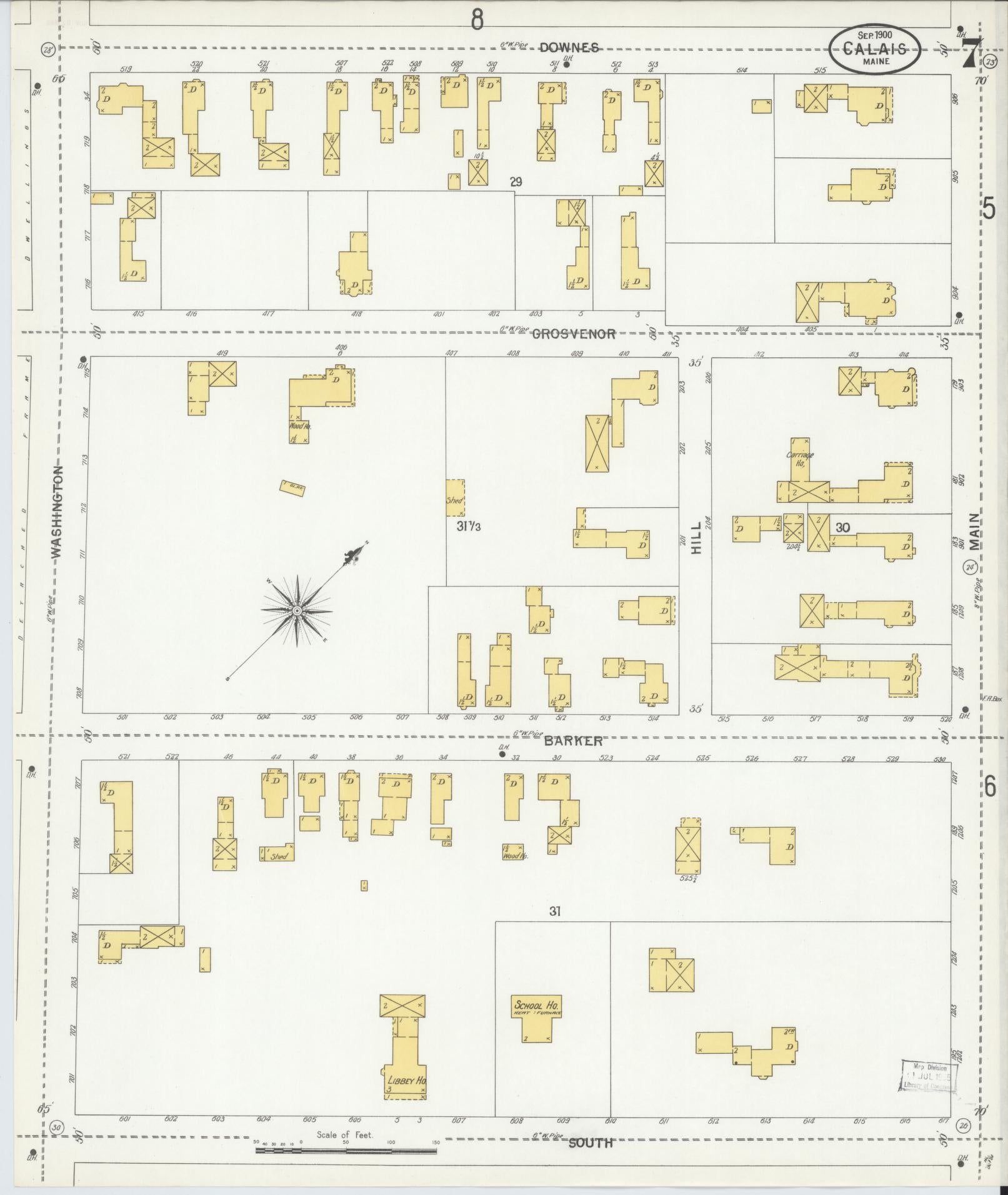 Sanborn Fire Insurance Map from Calais, Washington County, Maine (1900), Sheet #0007 - Complete Map Set gallery image, historic Sanborn map, vintage wall art, Maine Maine