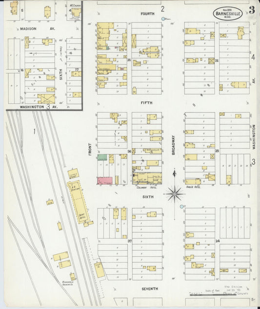 Sanborn Fire Insurance Map from Barnesville, Clay County, Minnesota (1899), Sheet #0003 - Historic Sanborn Fire Insurance Map Print, vintage old map wall art, antique decor, genealogy gift, Minnesota Minnesota map
