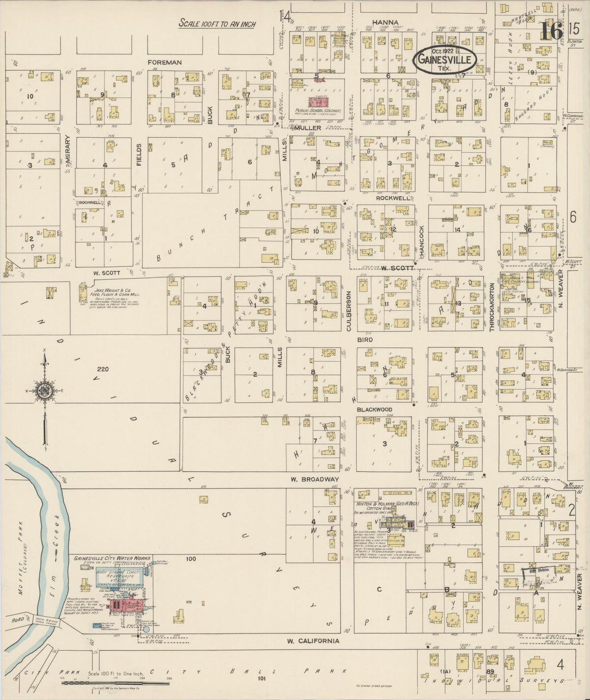 Sanborn Fire Insurance Map from Gainesville, Cooke County, Texas (1922), Sheet #0016 - Complete Map Set gallery image, historic Sanborn map, vintage wall art, Texas Texas
