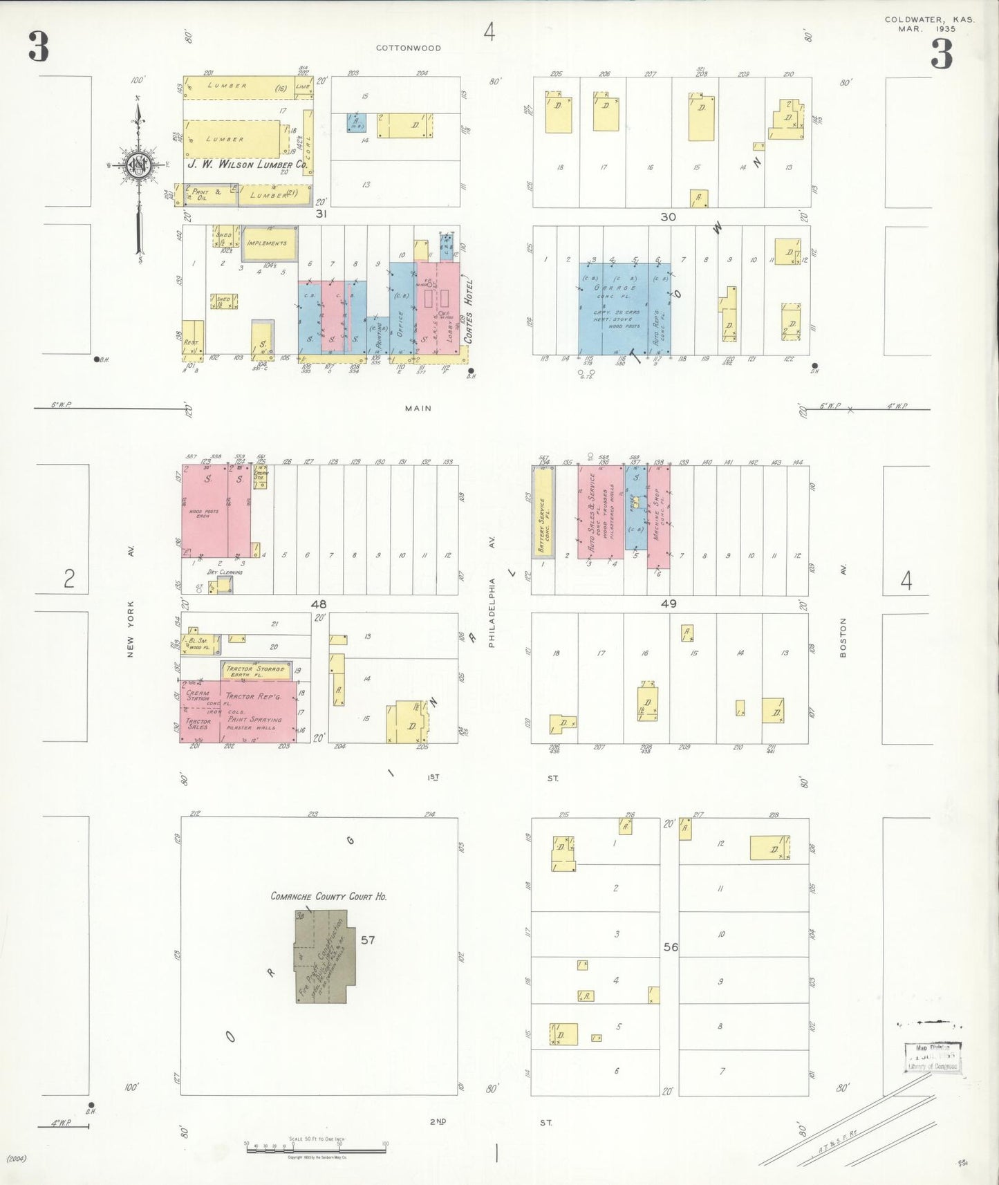 Sanborn Fire Insurance Map from Coldwater, Comanche County, Kansas (1935), Sheet #0003 - Historic Sanborn Fire Insurance Map Print, vintage old map wall art, antique decor, genealogy gift, Kansas Kansas map