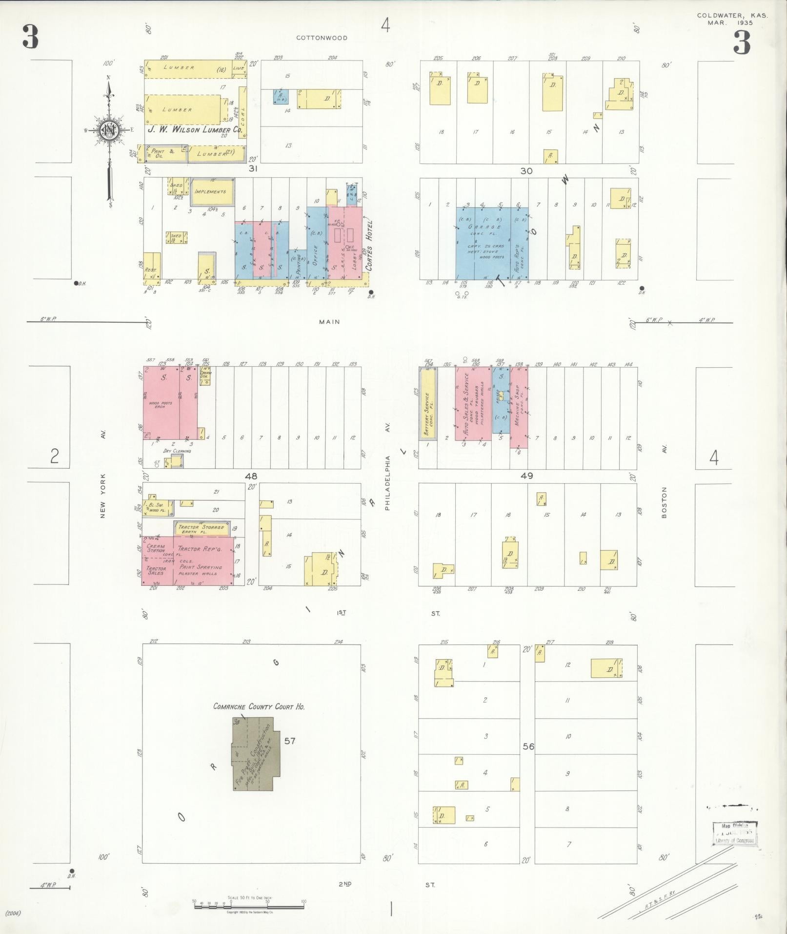 Sanborn Fire Insurance Map from Coldwater, Comanche County, Kansas (1935), Sheet #0003 - Historic Sanborn Fire Insurance Map Print, vintage old map wall art, antique decor, genealogy gift, Kansas Kansas map