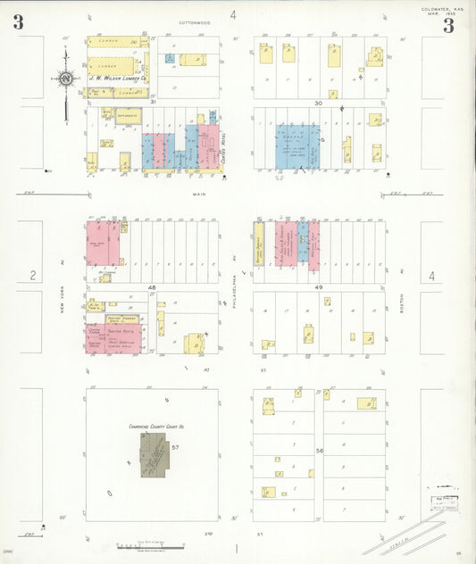 Sanborn Fire Insurance Map from Coldwater, Comanche County, Kansas (1935), Sheet #0003 - Historic Sanborn Fire Insurance Map Print, vintage old map wall art, antique decor, genealogy gift, Kansas Kansas map