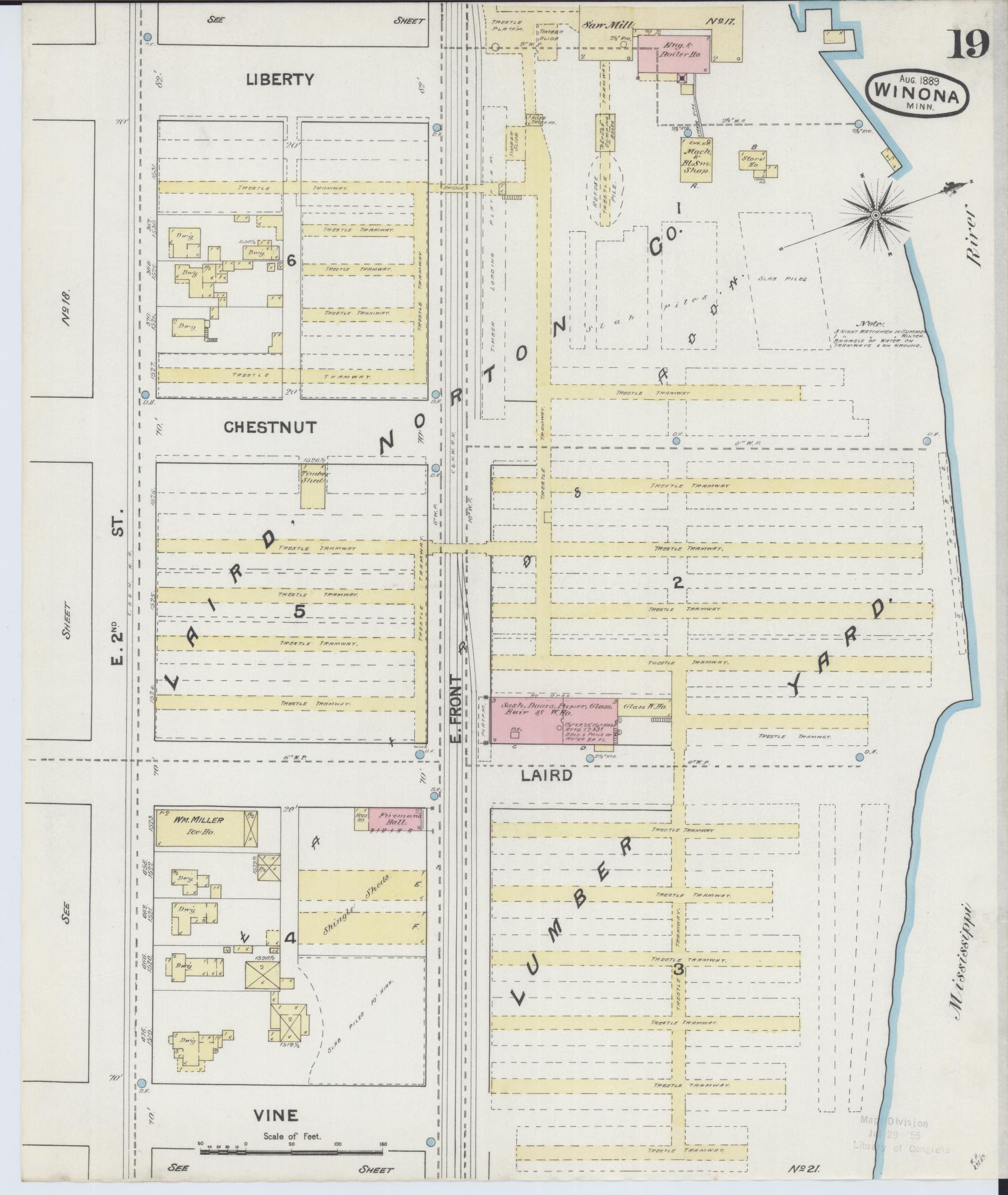 Sanborn Fire Insurance Map from Winona, Winona County, Minnesota (1889), Sheet #0019 - Complete Map Set gallery image, historic Sanborn map, vintage wall art, Minnesota Minnesota