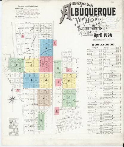 Sanborn Fire Insurance Map from Albuquerque, Bernalillo County, New Mexico (1898), Sheet #0001 - Complete Map Set gallery image, historic Sanborn map, vintage wall art, New Mexico New Mexico