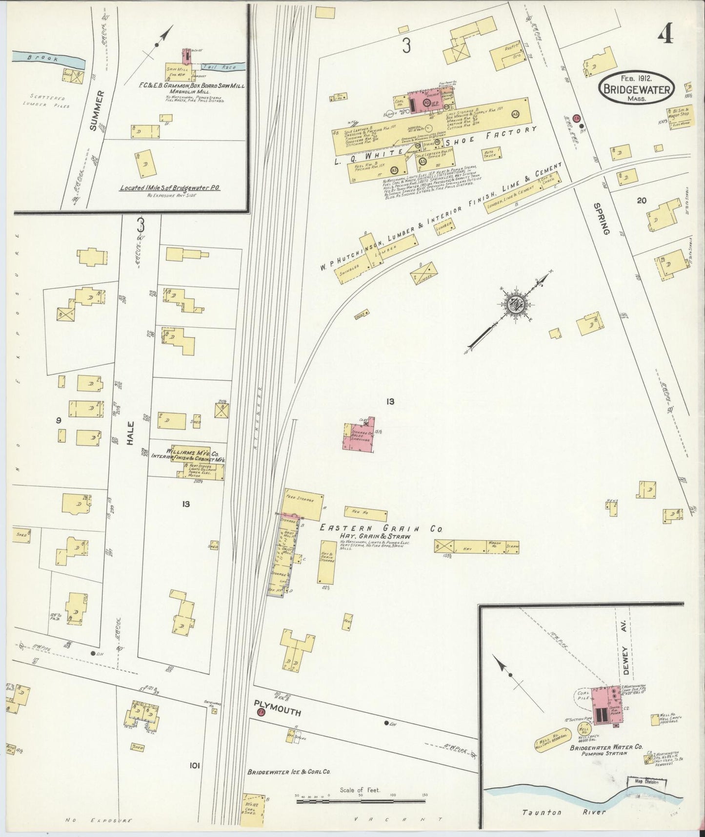 Sanborn Fire Insurance Map from Bridgewater, Plymouth County, Massachusetts (1912), Sheet #0004 - Complete Map Set gallery image, historic Sanborn map, vintage wall art, Massachusetts Massachusetts