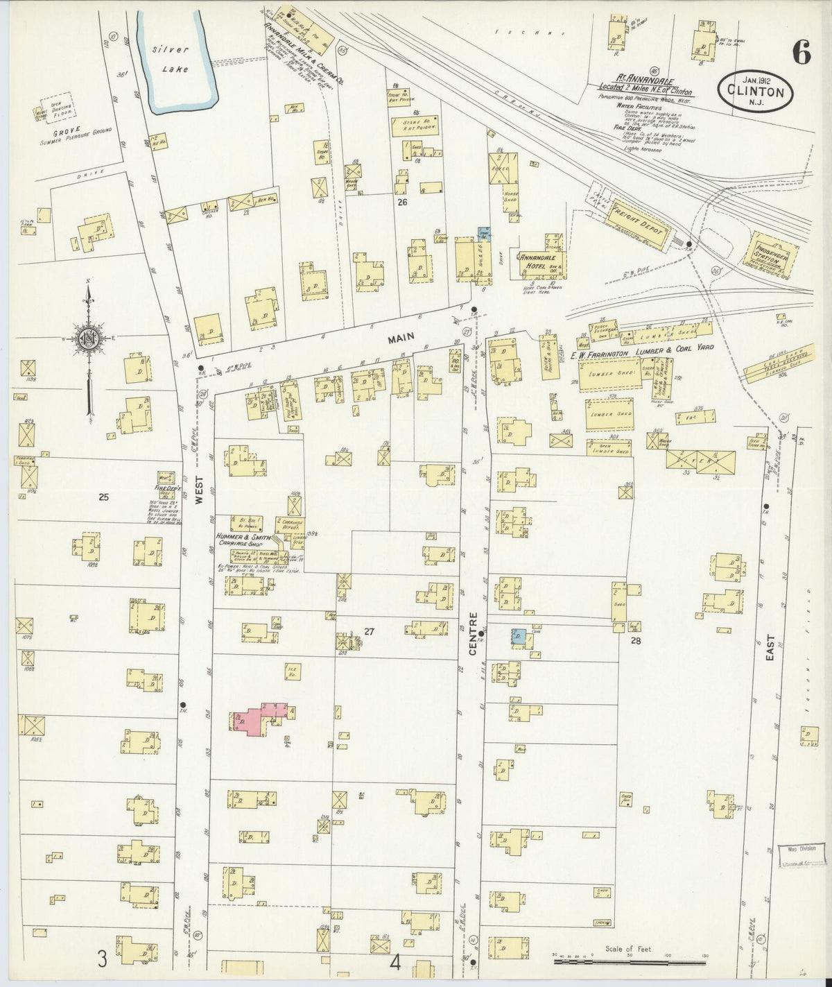 Sanborn Fire Insurance Map from Clinton, Hunterdon County, New Jersey (1912), Sheet #0006 - Complete Map Set gallery image, historic Sanborn map, vintage wall art, New Jersey New Jersey