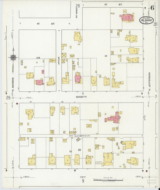 Sanborn Fire Insurance Map from Albany, Dougherty County, Georgia (1920), Sheet #0006 - Historic Sanborn Fire Insurance Map Print, vintage old map wall art, antique decor, genealogy gift, Georgia Georgia map