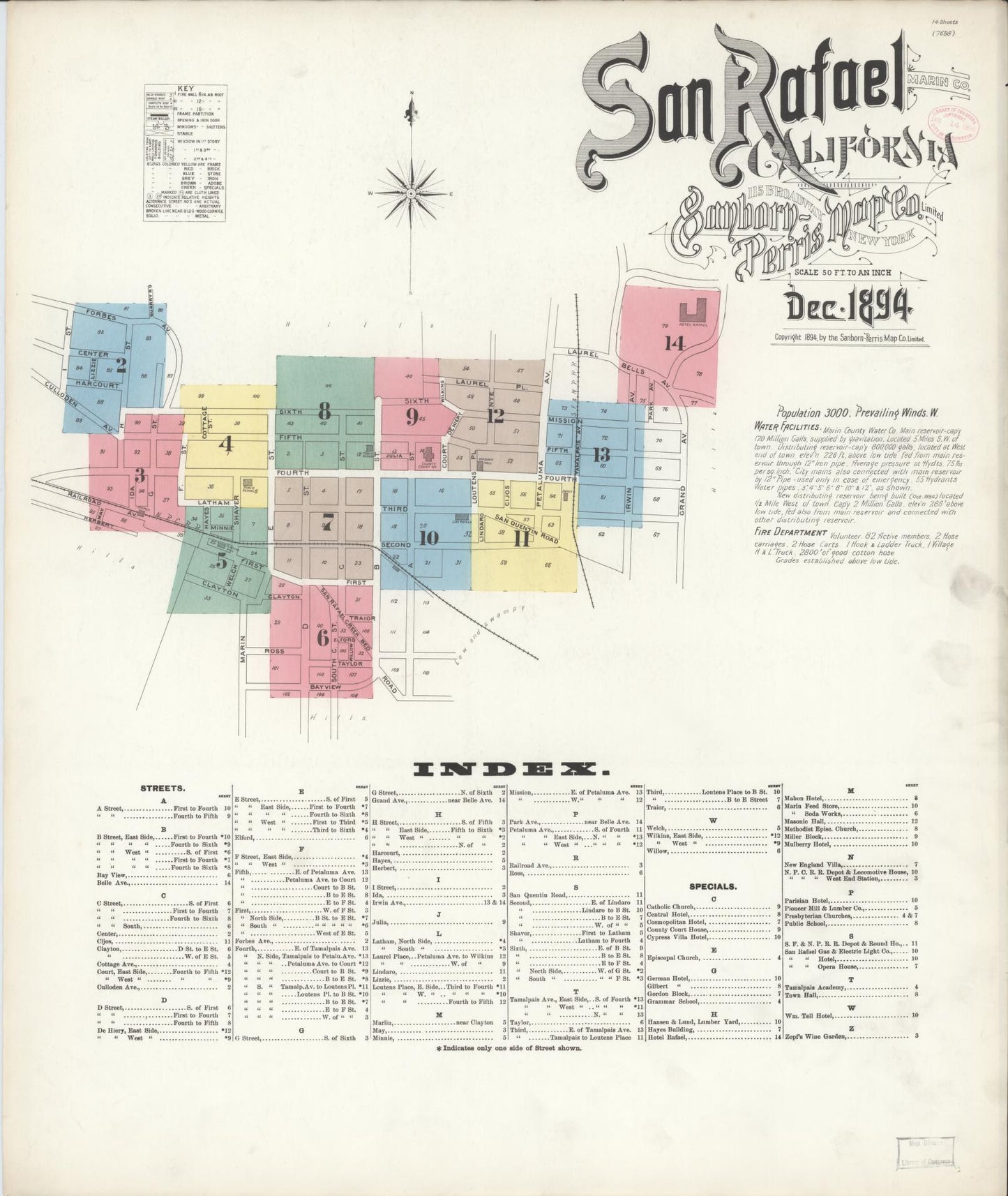 Sanborn Fire Insurance Map from San Rafael, Marin County, California (1894), Sheet #0001 - Complete Map Set gallery image, historic Sanborn map, vintage wall art, California California