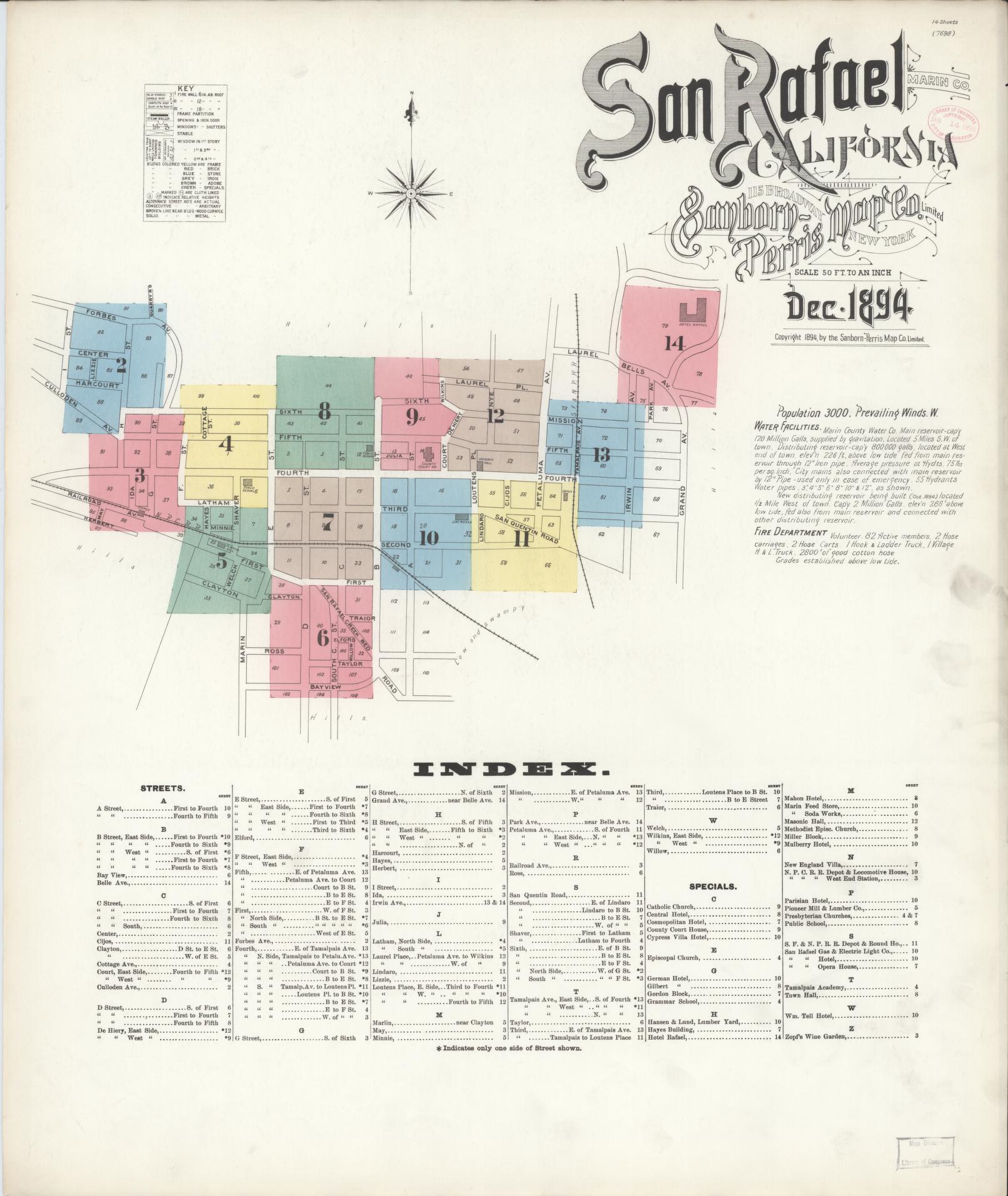 Sanborn Fire Insurance Map from San Rafael, Marin County, California (1894), Sheet #0001 - Complete Map Set gallery image, historic Sanborn map, vintage wall art, California California