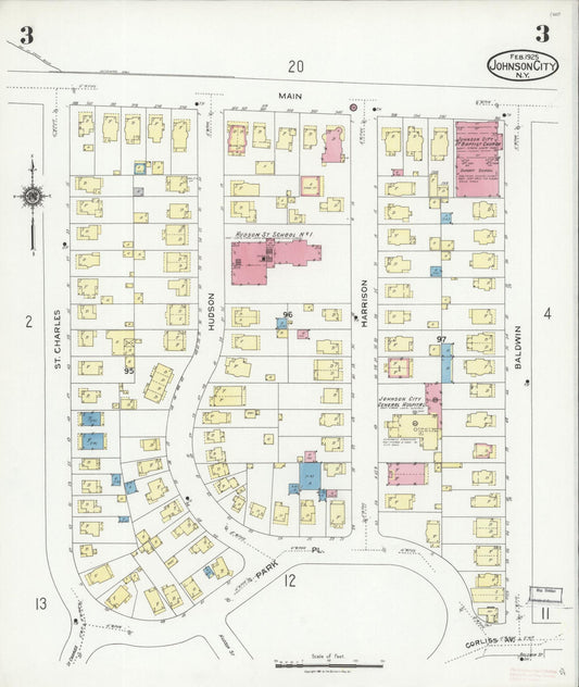 Sanborn Fire Insurance Map from Johnson City, Broome County, New York (1925), Sheet #0003 - Historic Sanborn Fire Insurance Map Print, vintage old map wall art, antique decor, genealogy gift, New York New York map