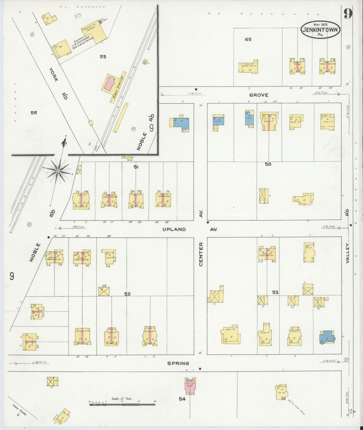 Sanborn Fire Insurance Map from Jenkintown, Montgomery County, Pennsylvania (1909), Sheet #0009 - Complete Map Set gallery image, historic Sanborn map, vintage wall art, Pennsylvania Pennsylvania