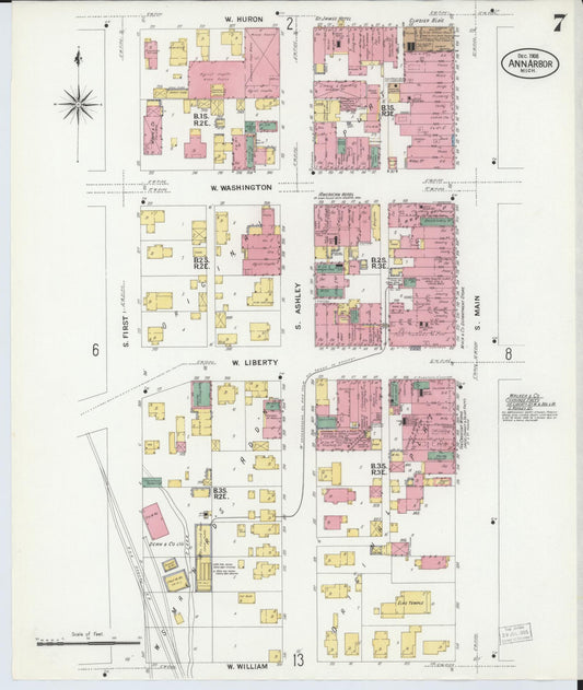 Sanborn Fire Insurance Map from Ann Arbor, Washtenaw County, Michigan (1908), Sheet #0007 - Historic Sanborn Fire Insurance Map Print, vintage old map wall art, antique decor, genealogy gift, Michigan Michigan map