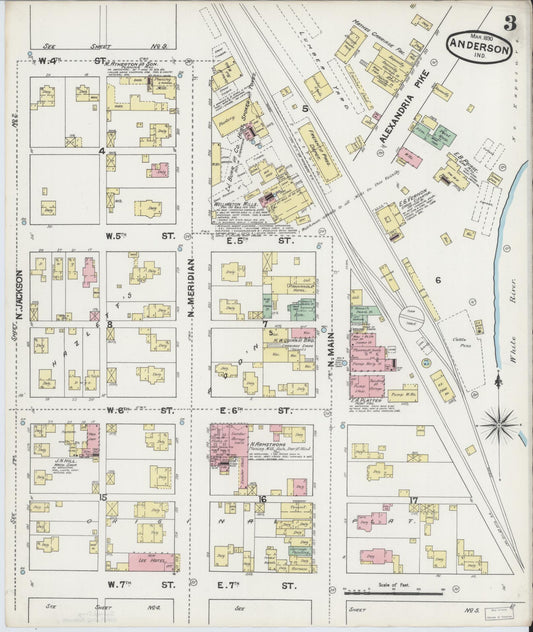 Sanborn Fire Insurance Map from Anderson, Madison County, Indiana (1890), Sheet #0003 - Historic Sanborn Fire Insurance Map Print, vintage old map wall art, antique decor, genealogy gift, Indiana Indiana map