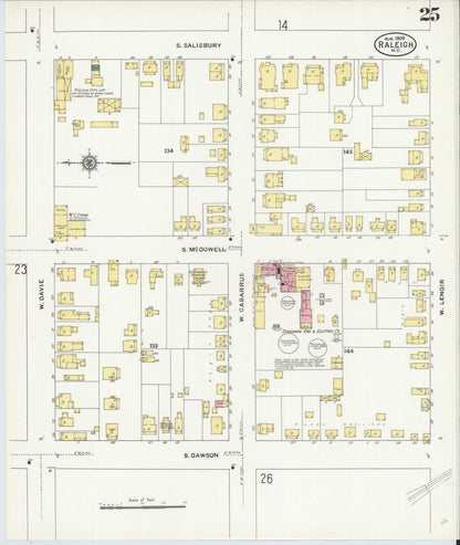 Sanborn Fire Insurance Map from Raleigh, Wake County, North Carolina (1909), Sheet #0025 - Historic Sanborn Fire Insurance Map Print, vintage old map wall art, antique decor, genealogy gift, North Carolina North Carolina map