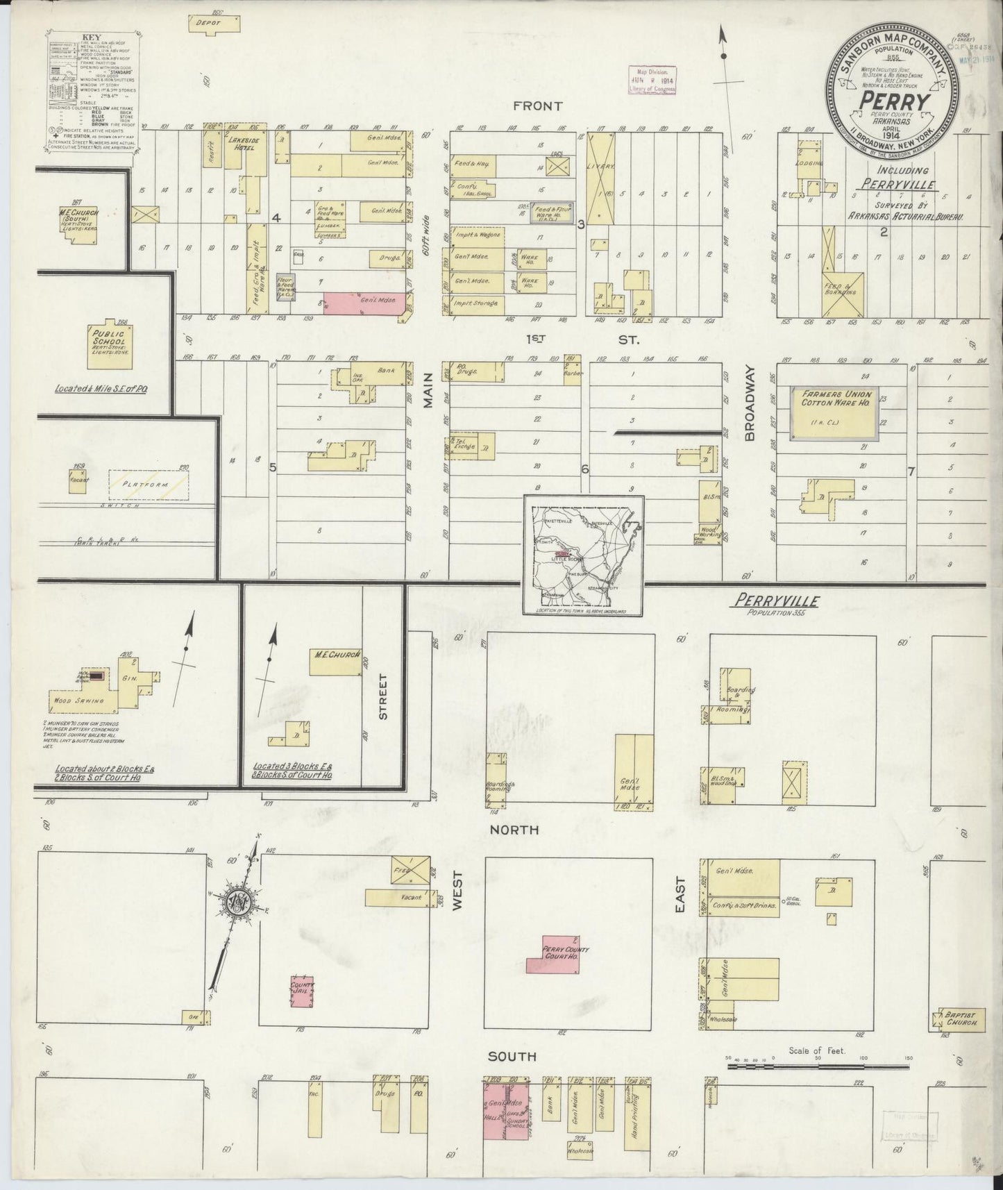 Sanborn Fire Insurance Map from Perry, Perry County, Arkansas (1914), Sheet #0001 - Historic Sanborn Fire Insurance Map Print, vintage old map wall art, antique decor, genealogy gift, Arkansas Arkansas map