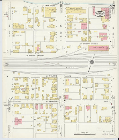 Sanborn Fire Insurance Map from Newark, Licking County, Ohio (1912), Sheet #0027 - Historic Sanborn Fire Insurance Map Print, vintage old map wall art, antique decor, genealogy gift, Ohio Ohio map