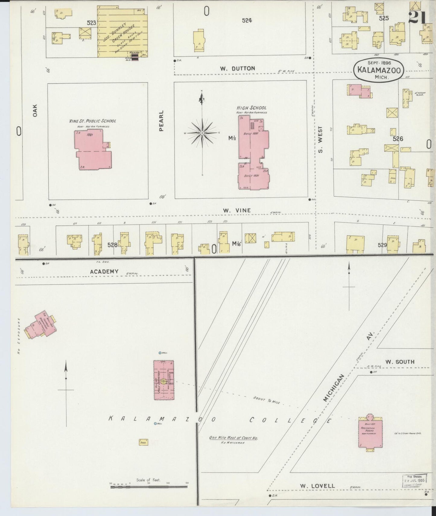 Sanborn Fire Insurance Map from Kalamazoo, Kalamazoo County, Michigan (1896), Sheet #0021 - Complete Map Set gallery image, historic Sanborn map, vintage wall art, Michigan Michigan