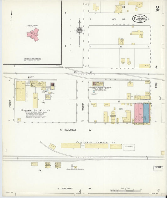 Sanborn Fire Insurance Map from Flatonia, Fayette County, Texas (1912), Sheet #0002 - Historic Sanborn Fire Insurance Map Print, vintage old map wall art, antique decor, genealogy gift, Texas Texas map