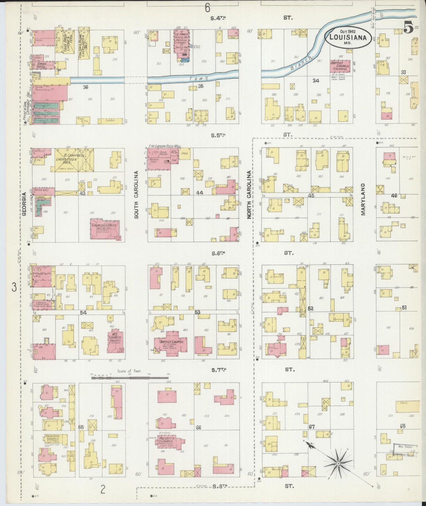 Sanborn Fire Insurance Map from Louisiana, Pike County, Missouri (1902), Sheet #0005 - Complete Map Set gallery image, historic Sanborn map, vintage wall art, Missouri Missouri