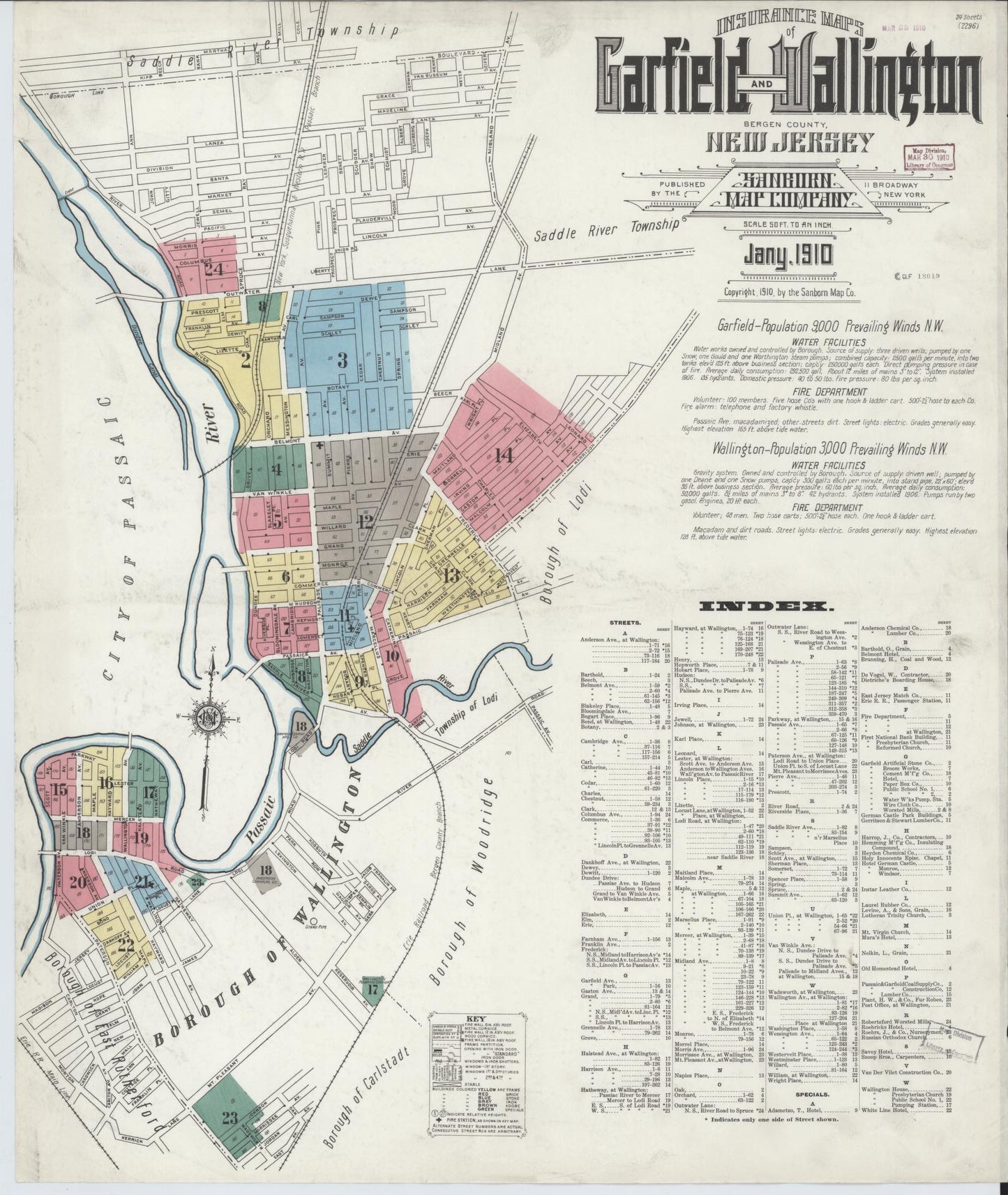 Sanborn Fire Insurance Map from Garfield, Bergen County, New Jersey. (1910) – Historic Sanborn Fire Insurance Map Print